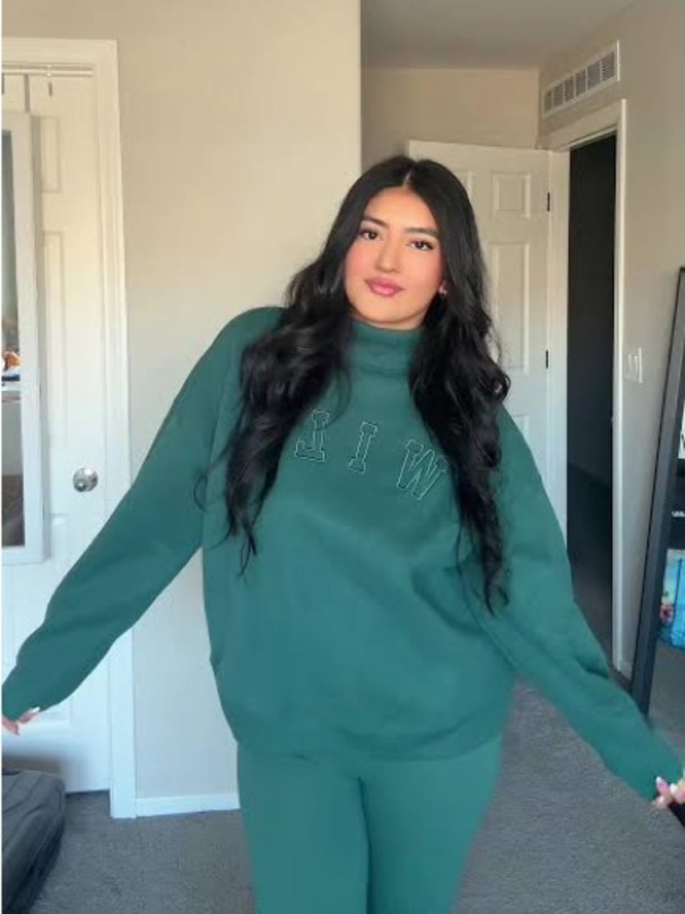 Willow dark green HighWaist Leggings and funnel mock neck pull over set in M